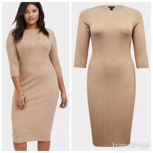 TORRID BEIGE TEXTURED SWEATER-KNIT MIDI DRESS